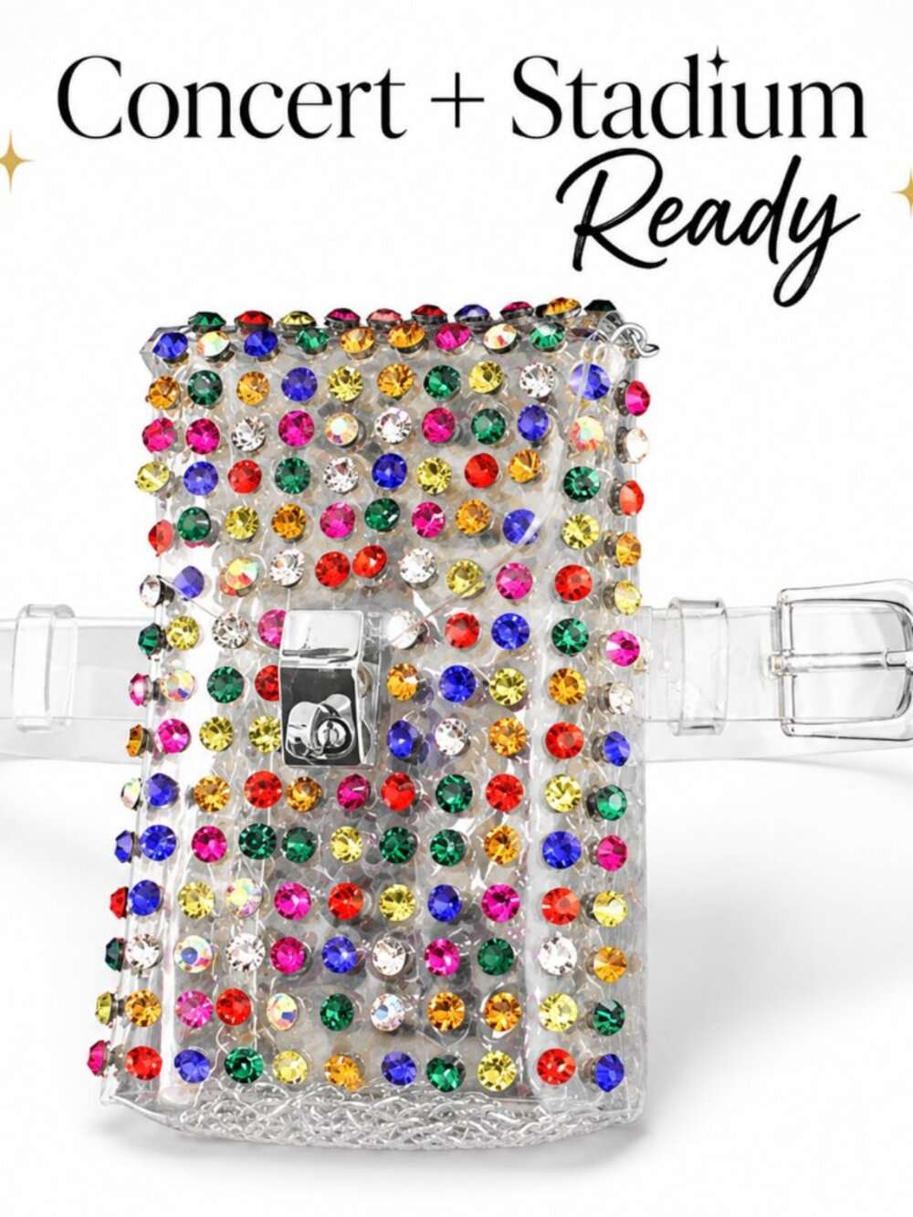 Rhinestone Clear Belt Bag Stadium Festival Waist Purse